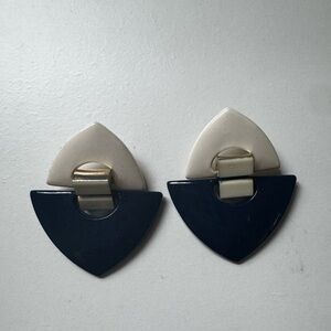 Vintage Navy and Cream Geometric Earrings